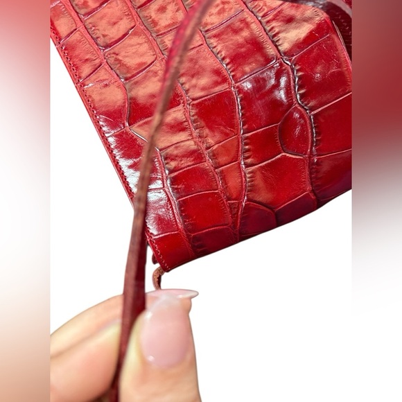 Monsac Original vintage Leather Handbag scarlet red 7” x 5” - Picture 6 of 12